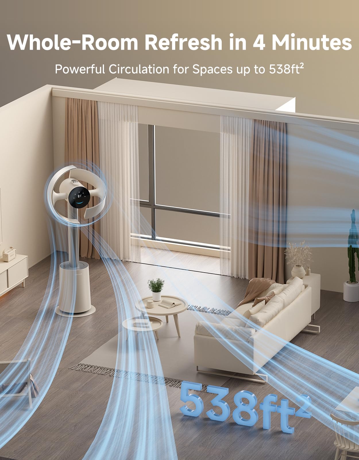 Bladeless Tower Fan for Bedroom, Smart Standing Fan with 270° Spatial Airflow for Whole-Room Circulation, 59ft/s High Velocity, 10 Speeds 3 Modes, Temperature-Adaptive Airflow, MF10-Silver