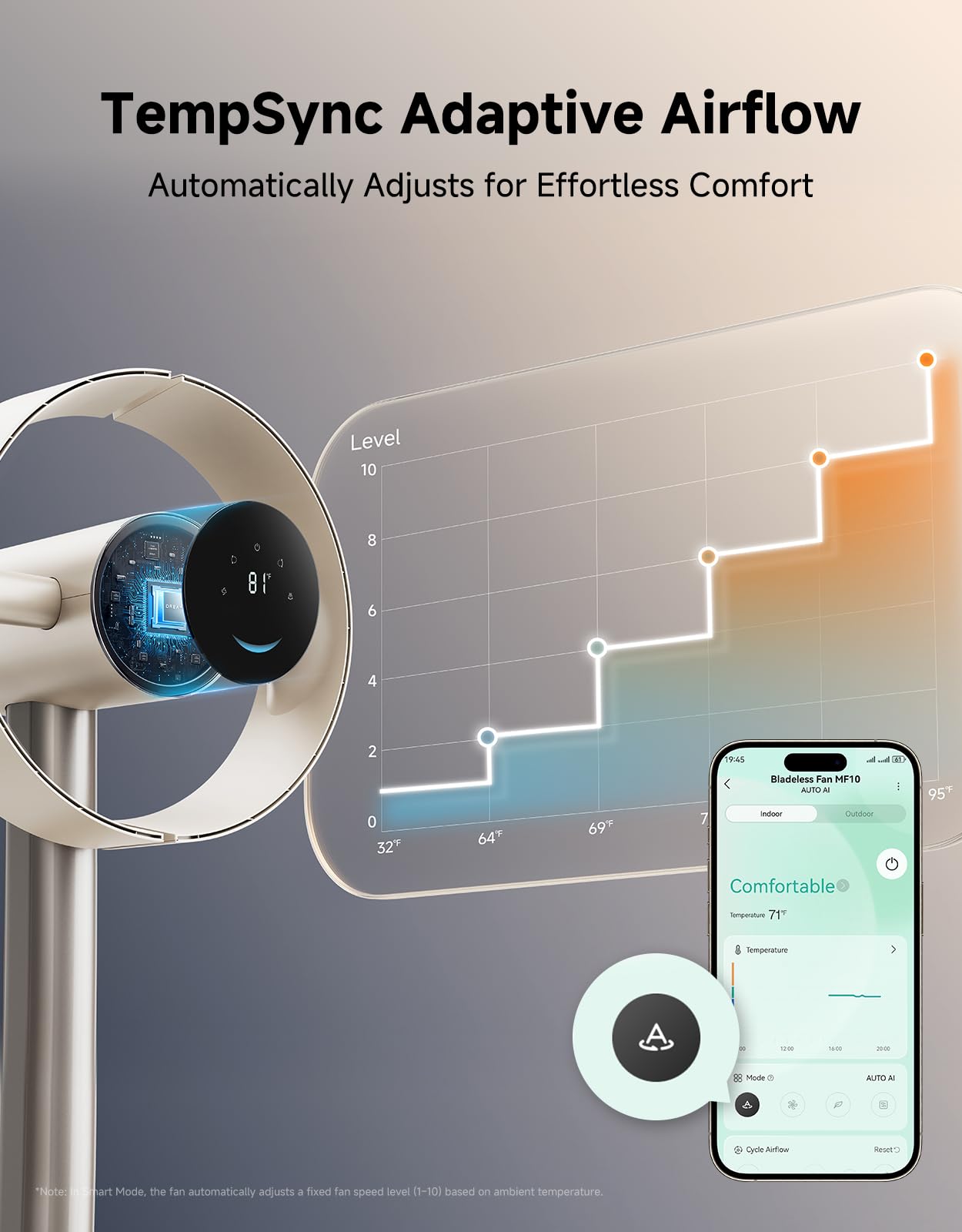 Bladeless Tower Fan for Bedroom, Smart Standing Fan with 270° Spatial Airflow for Whole-Room Circulation, 59ft/s High Velocity, 10 Speeds 3 Modes, Temperature-Adaptive Airflow, MF10-Silver