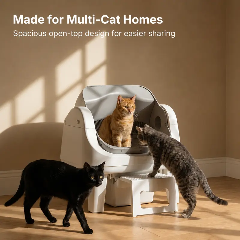 AutoScooper 12 Lite Katzentoilette mit offenem Deckel, automatischer Selbstreinigung, bequemer Einstiegsstufe, dreifachem Sicherheitsschutz, keine App erforderlich