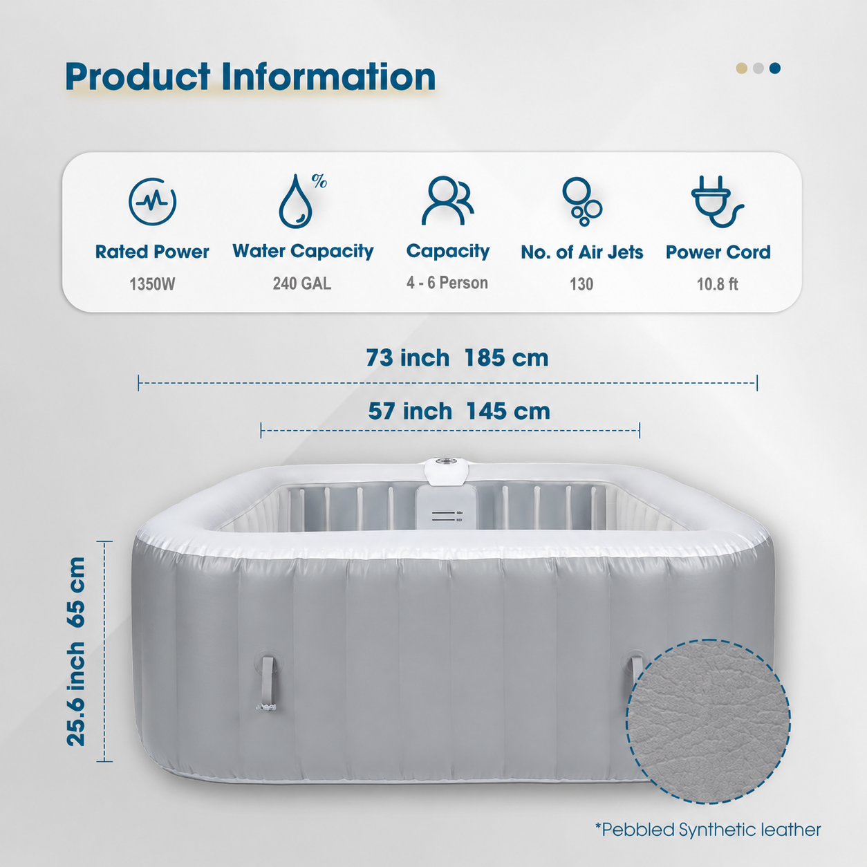 4-6 Person Inflatable Hot Tub with 130 Bubble Jets