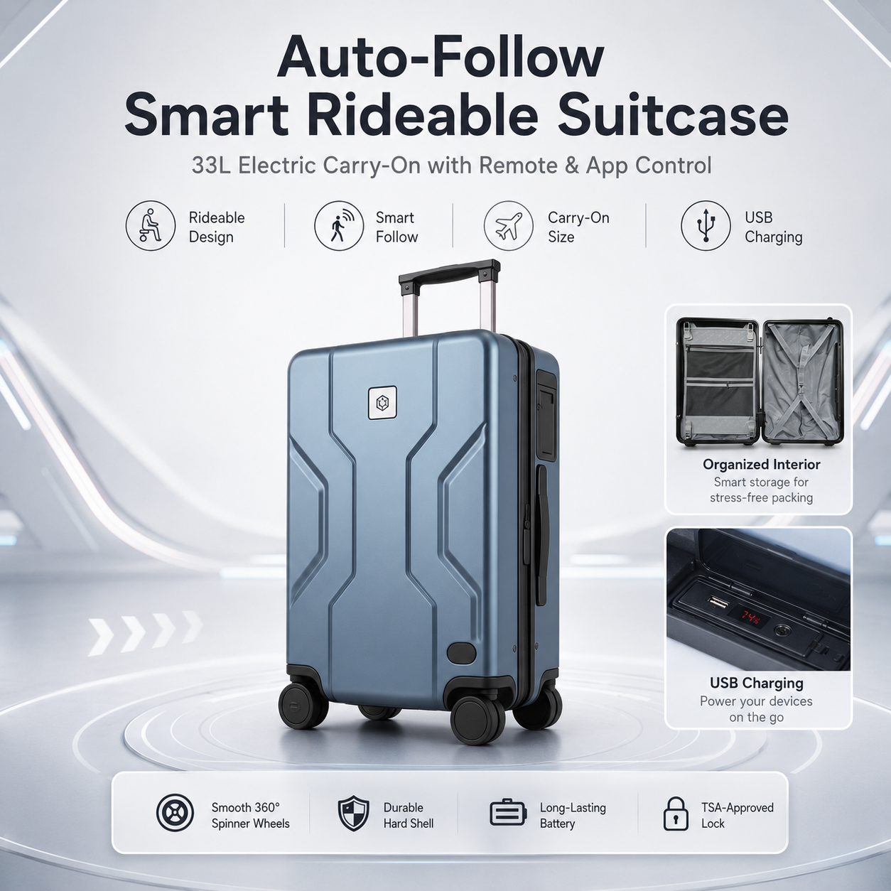 33L Auto-Follow Smart Suitcase with Remote & App Control