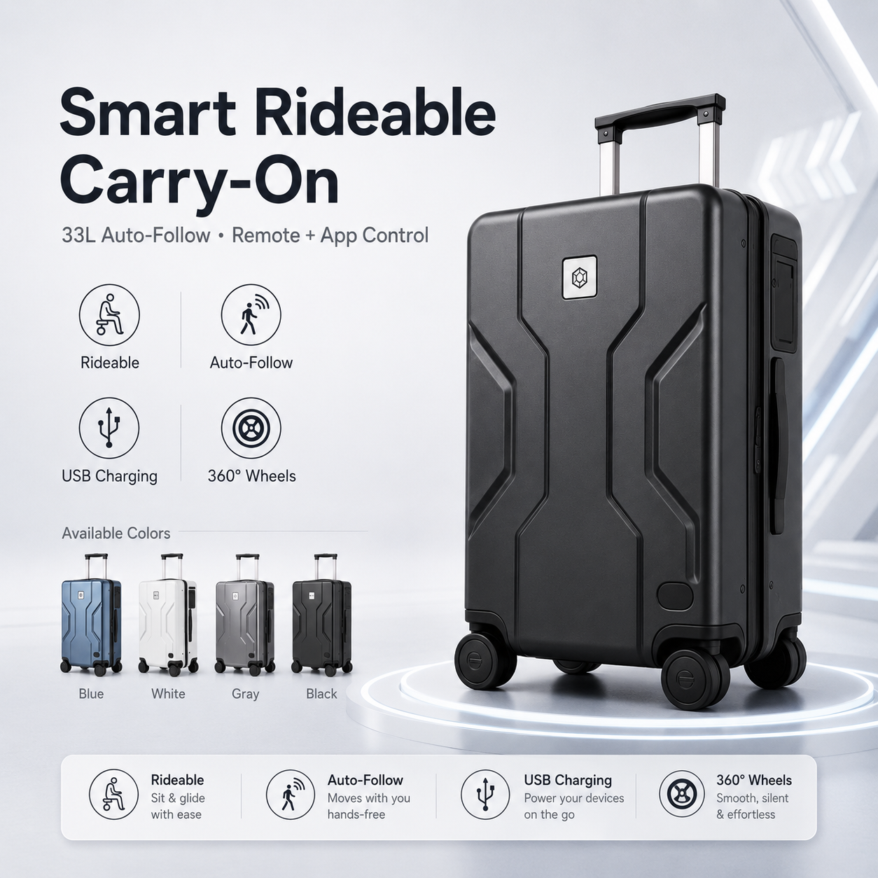 33L Auto-Follow Smart Suitcase with Remote & App Control