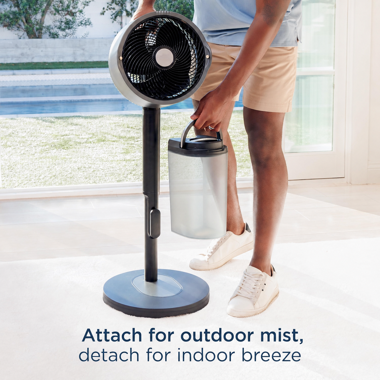 Portable Cordless Misting Fan – Indoor & Outdoor Floor and Tabletop Fan with 24-Hour Battery and Remote