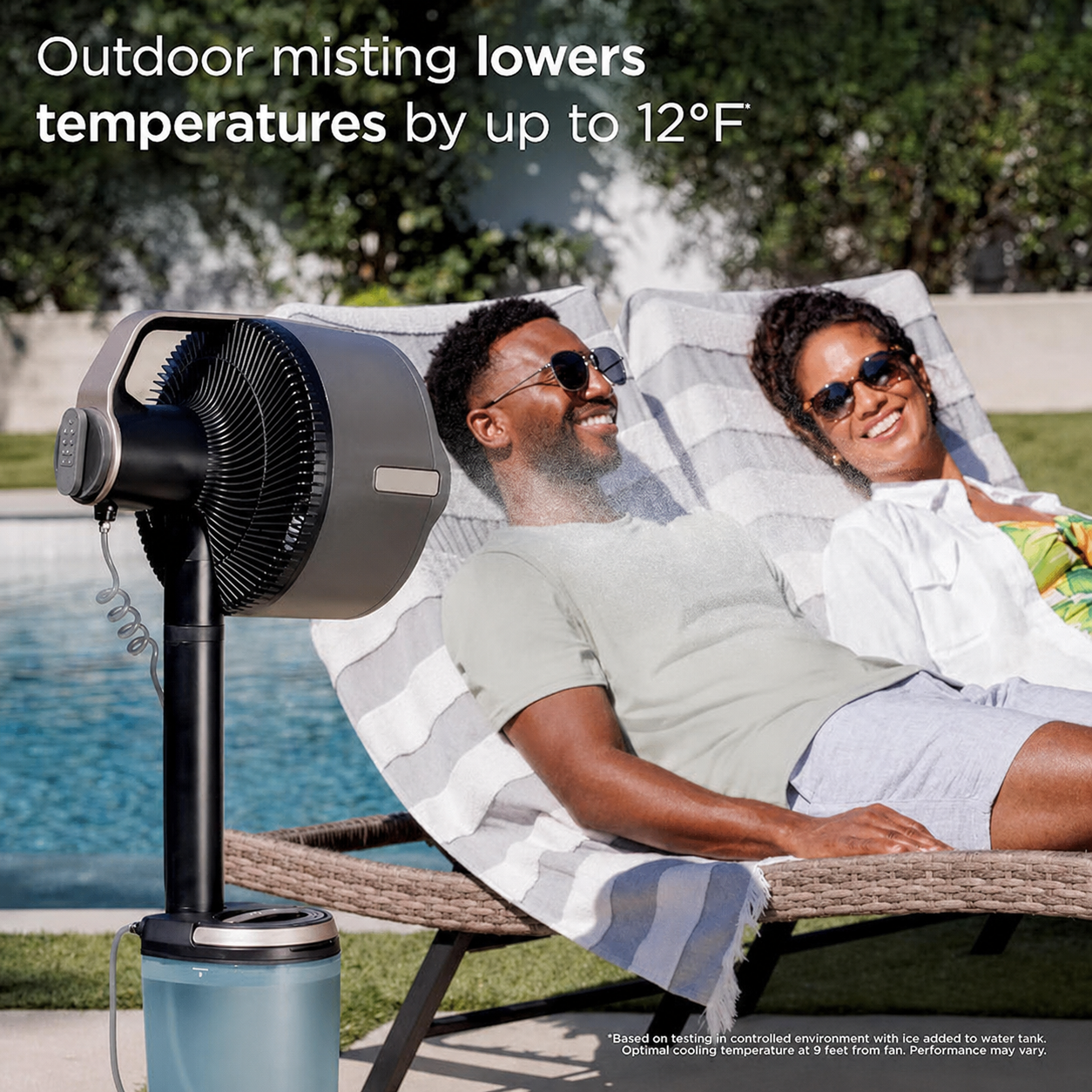 Portable Cordless Misting Fan – Indoor & Outdoor Floor and Tabletop Fan with 24-Hour Battery and Remote