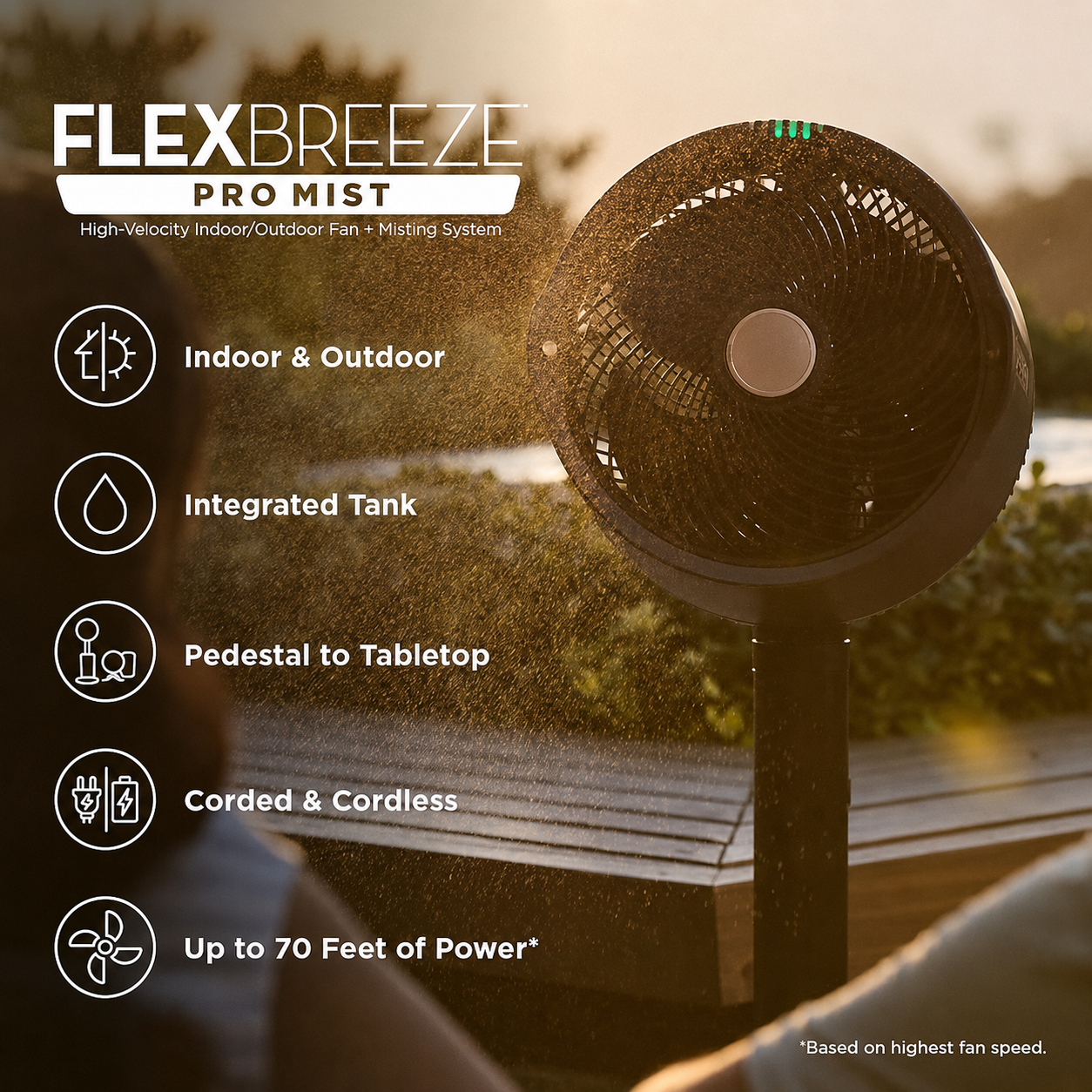Portable Cordless Misting Fan – Indoor & Outdoor Floor and Tabletop Fan with 24-Hour Battery and Remote