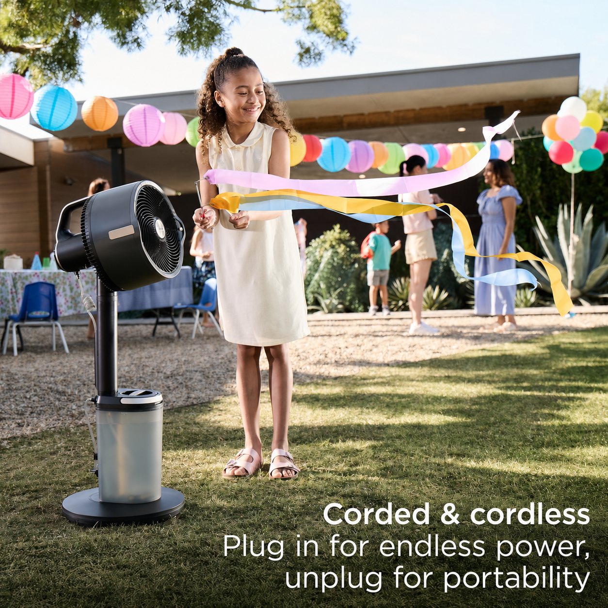 Portable Cordless Misting Fan – Indoor & Outdoor Floor and Tabletop Fan with 24-Hour Battery and Remote