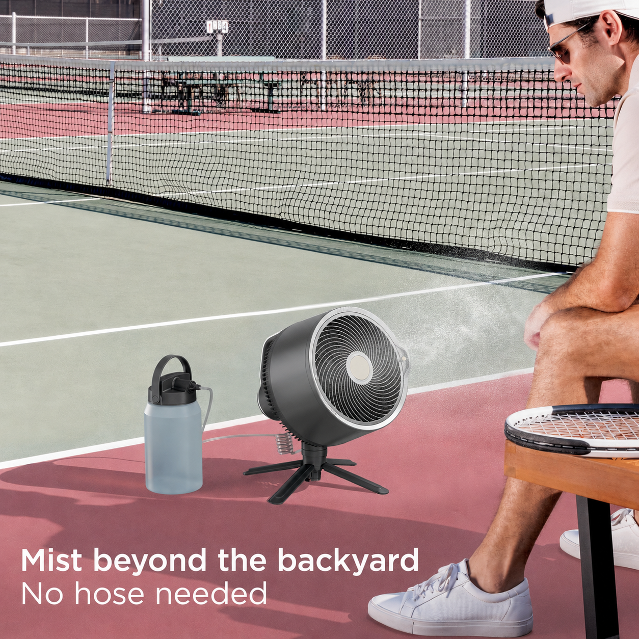 Portable Cordless Misting Fan – Indoor & Outdoor Floor and Tabletop Fan with 24-Hour Battery and Remote