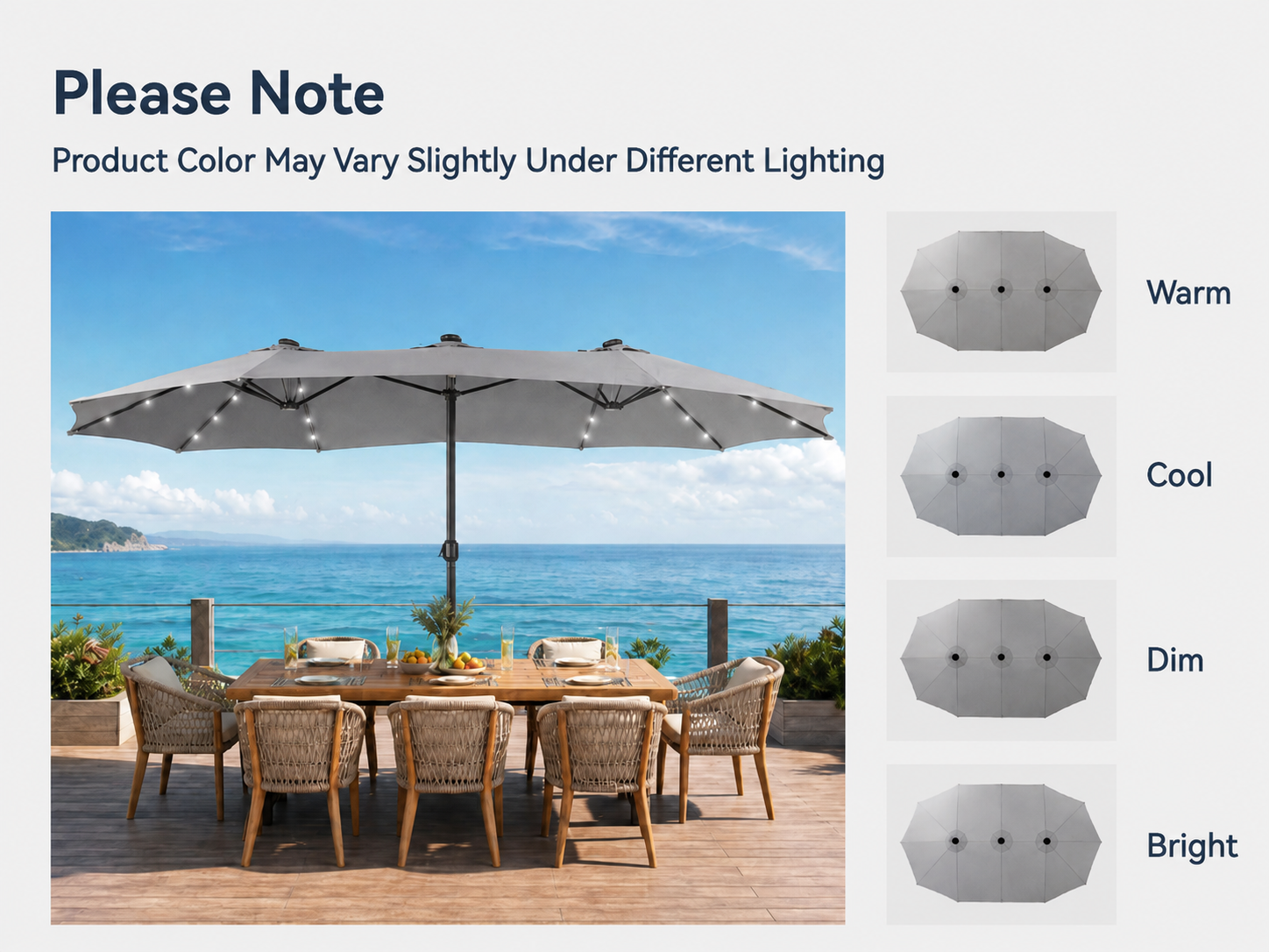 Umbrella color appearance under warm cool dim and bright lighting