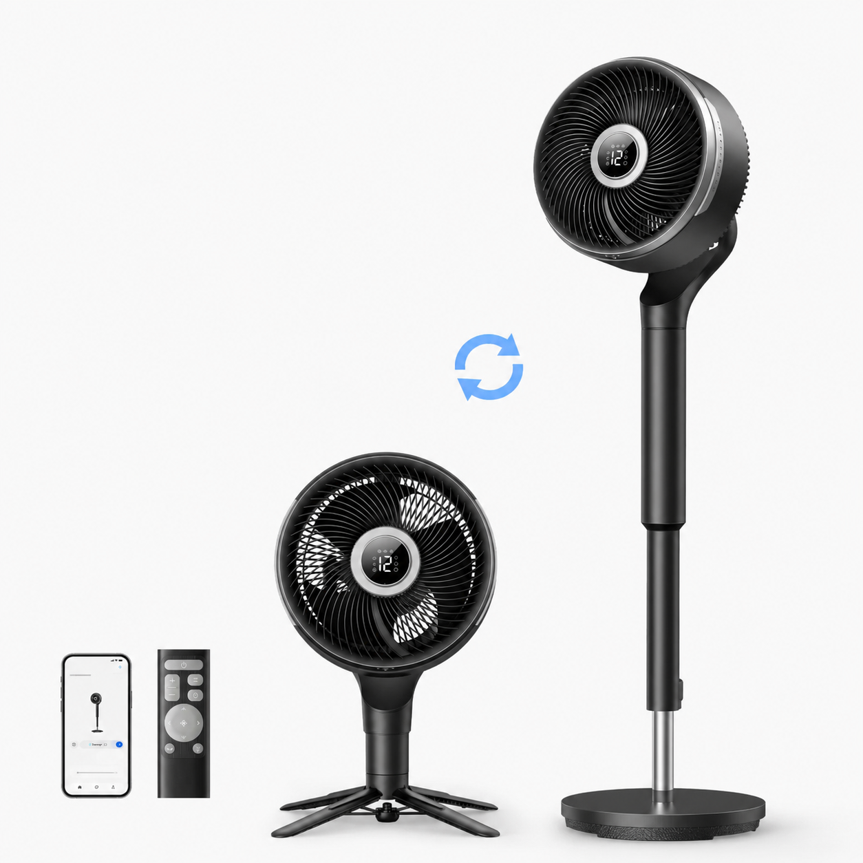 VortexFlow X3 Smart Air Circulator Fan – 2-in-1 Tabletop & Pedestal Design with 3D Oscillation, 12 Speeds & Ultra-Quiet Operation