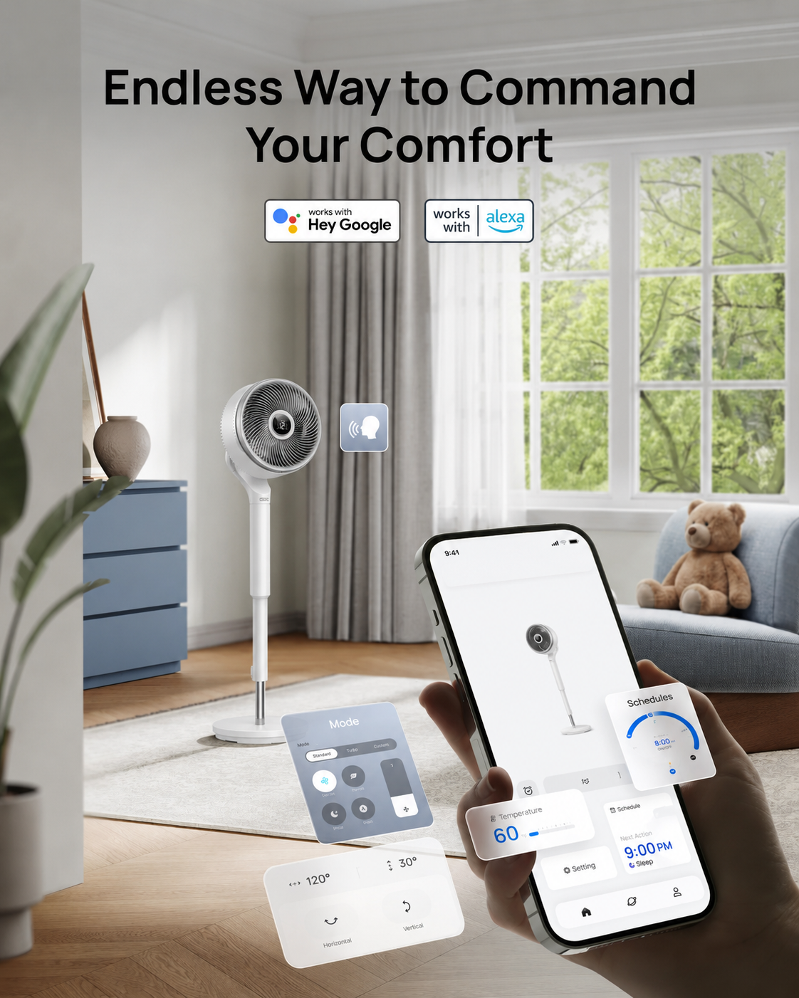 VortexFlow X3 Smart Air Circulator Fan – 2-in-1 Tabletop & Pedestal Design with 3D Oscillation, 12 Speeds & Ultra-Quiet Operation