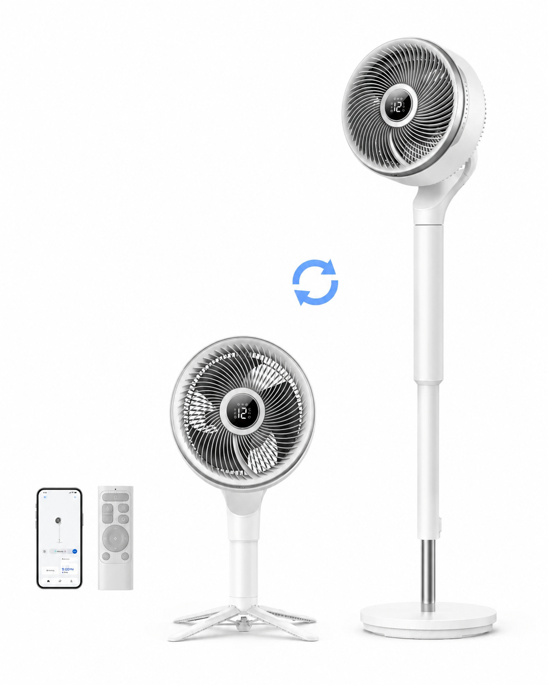 VortexFlow X3 Smart Air Circulator Fan – 2-in-1 Tabletop & Pedestal Design with 3D Oscillation, 12 Speeds & Ultra-Quiet Operation