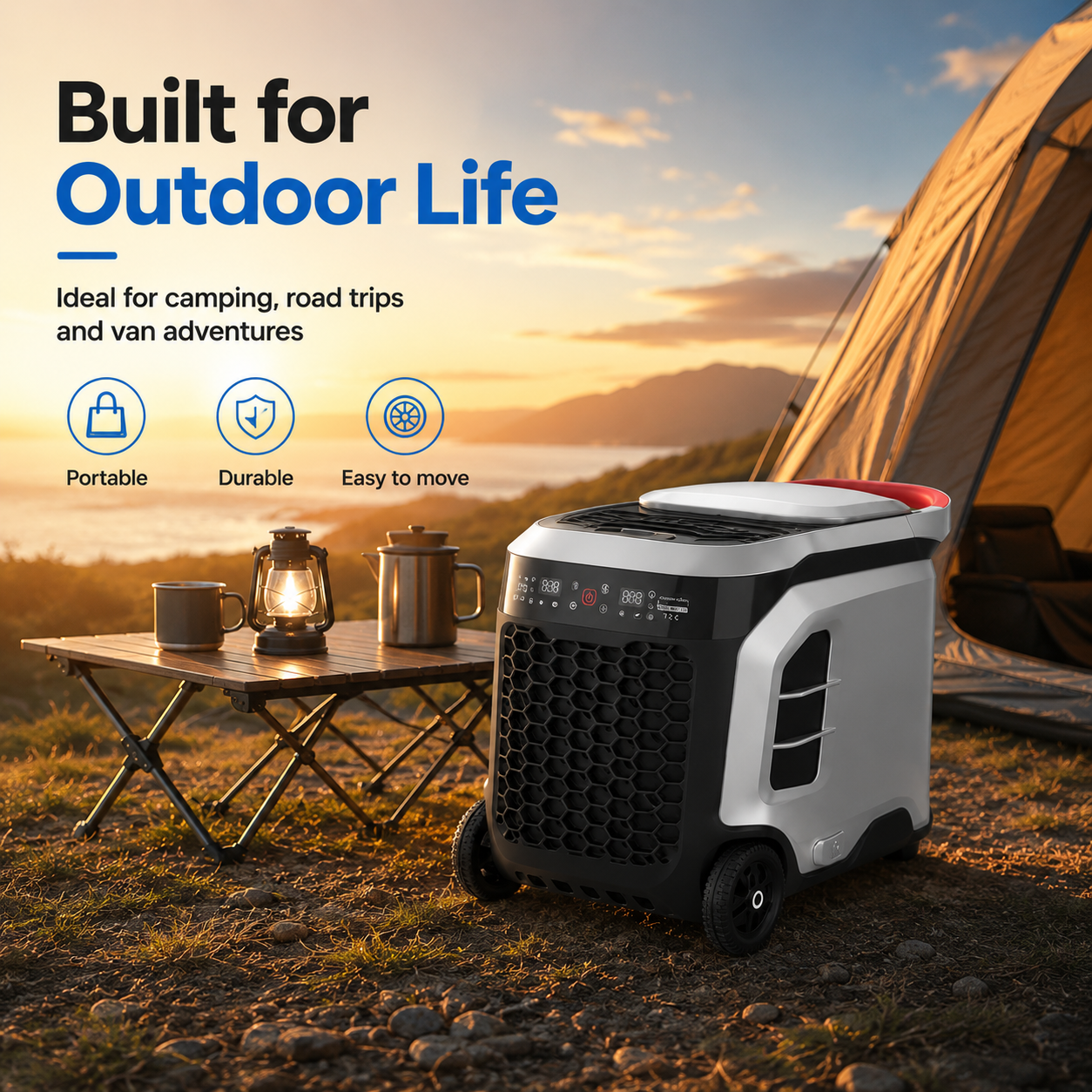 2-in-1 Portable Air Conditioner & Freezer for Camping and Van Life – Rapid Cooling, Deep Freezing, Food & Drink Chilling Anywhere