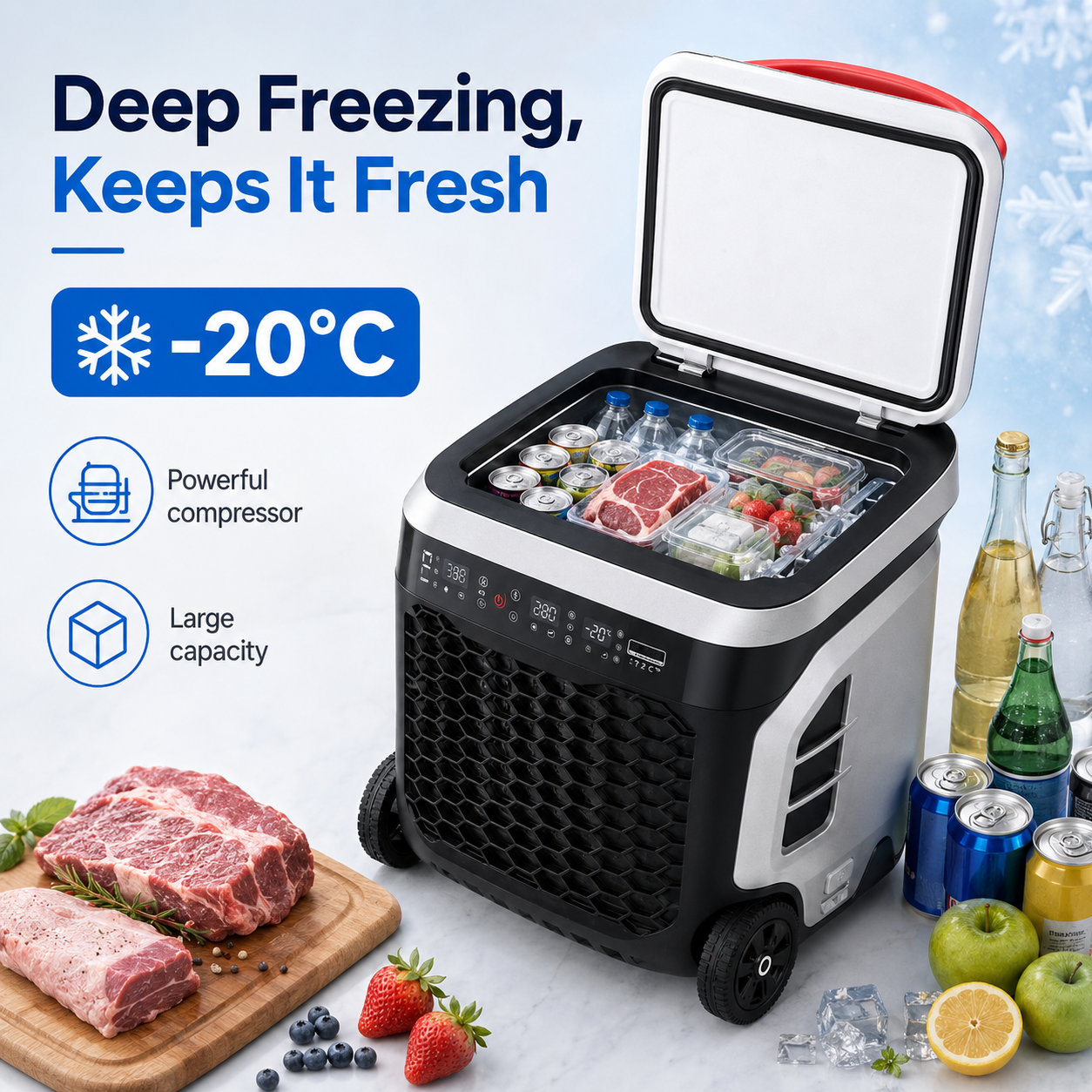 2-in-1 Portable Air Conditioner & Freezer for Camping and Van Life – Rapid Cooling, Deep Freezing, Food & Drink Chilling Anywhere