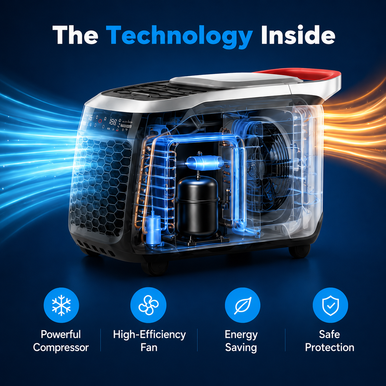 2-in-1 Portable Air Conditioner & Freezer for Camping and Van Life – Rapid Cooling, Deep Freezing, Food & Drink Chilling Anywhere