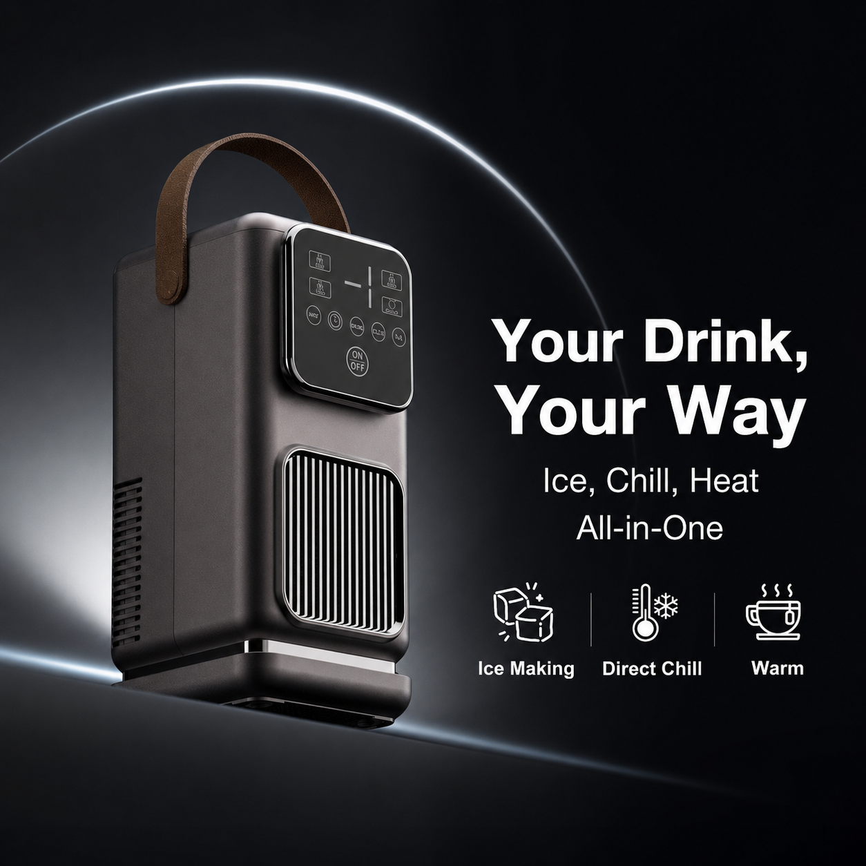 Smart Portable Ice Maker & Beverage Station – Ice, Chill & Warm | 20% Faster Ice Making | App Control | 12V Vehicle Compatible | Optional Water Pump