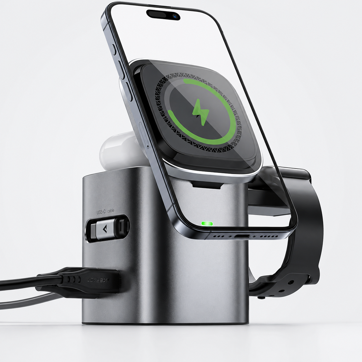 6-in-1 100W GaN Fast Charging Station for iPhone 17 16 Series,with USB C Retractable Cable,Qi2 25W Magnetic Wireless Charger Desktop Stand for iWatch/for Samsung Galaxy Watch/Airpods