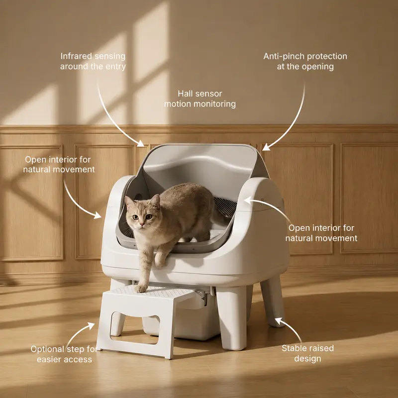 AutoScooper 12 Lite Katzentoilette mit offenem Deckel, automatischer Selbstreinigung, bequemer Einstiegsstufe, dreifachem Sicherheitsschutz, keine App erforderlich