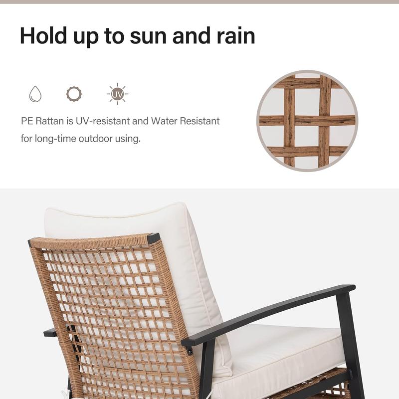 3-Piece Rocking Bistro Set, Outdoor Patio Furniture with Thick Cushions and 2-Tier Coffee Table