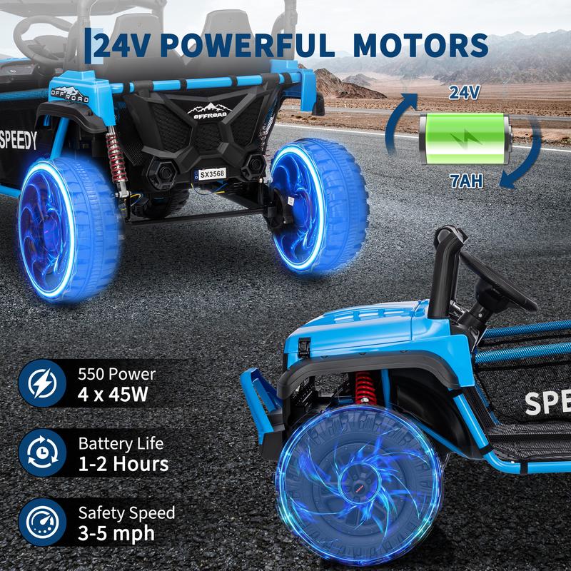 24V Ride On Toys for Big Kids with Remote Control, 4WD Electric Car