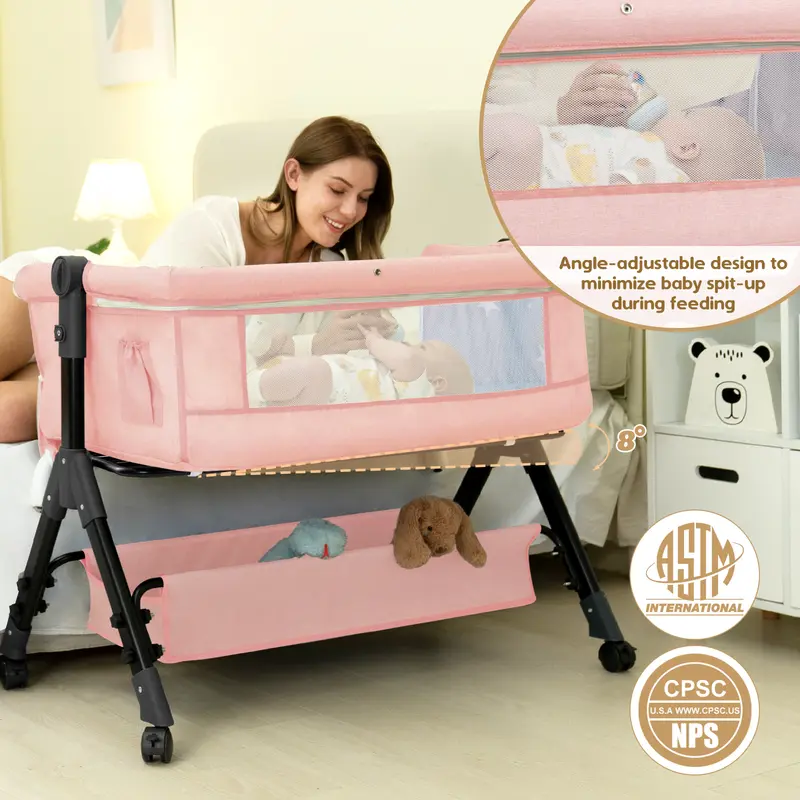 Baby Bassinet Crib-Bedside Sleeper with Storage Basket and Mosquito Net