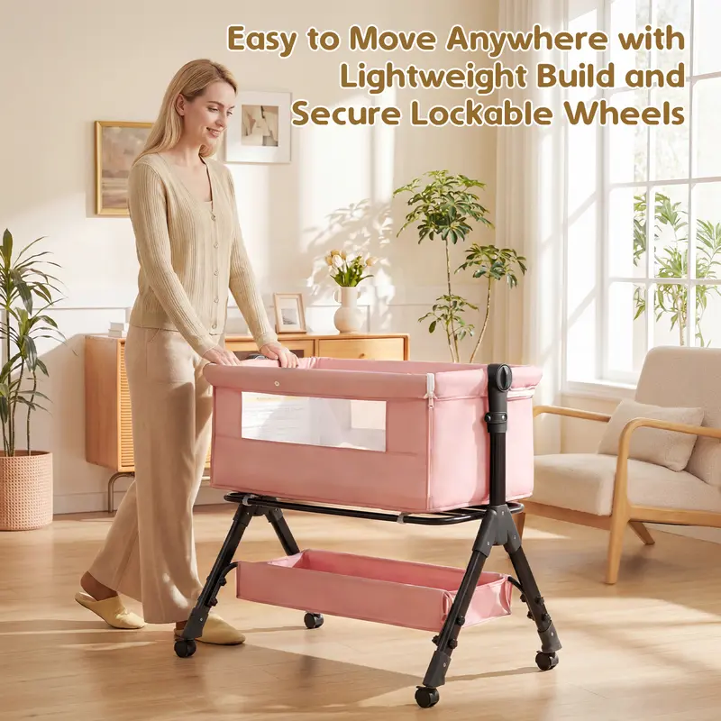 Baby Bassinet Crib-Bedside Sleeper with Storage Basket and Mosquito Net