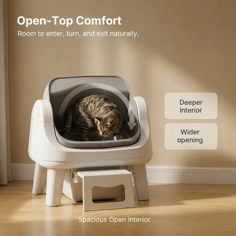AutoScooper 12 Lite Katzentoilette mit offenem Deckel, automatischer Selbstreinigung, bequemer Einstiegsstufe, dreifachem Sicherheitsschutz, keine App erforderlich