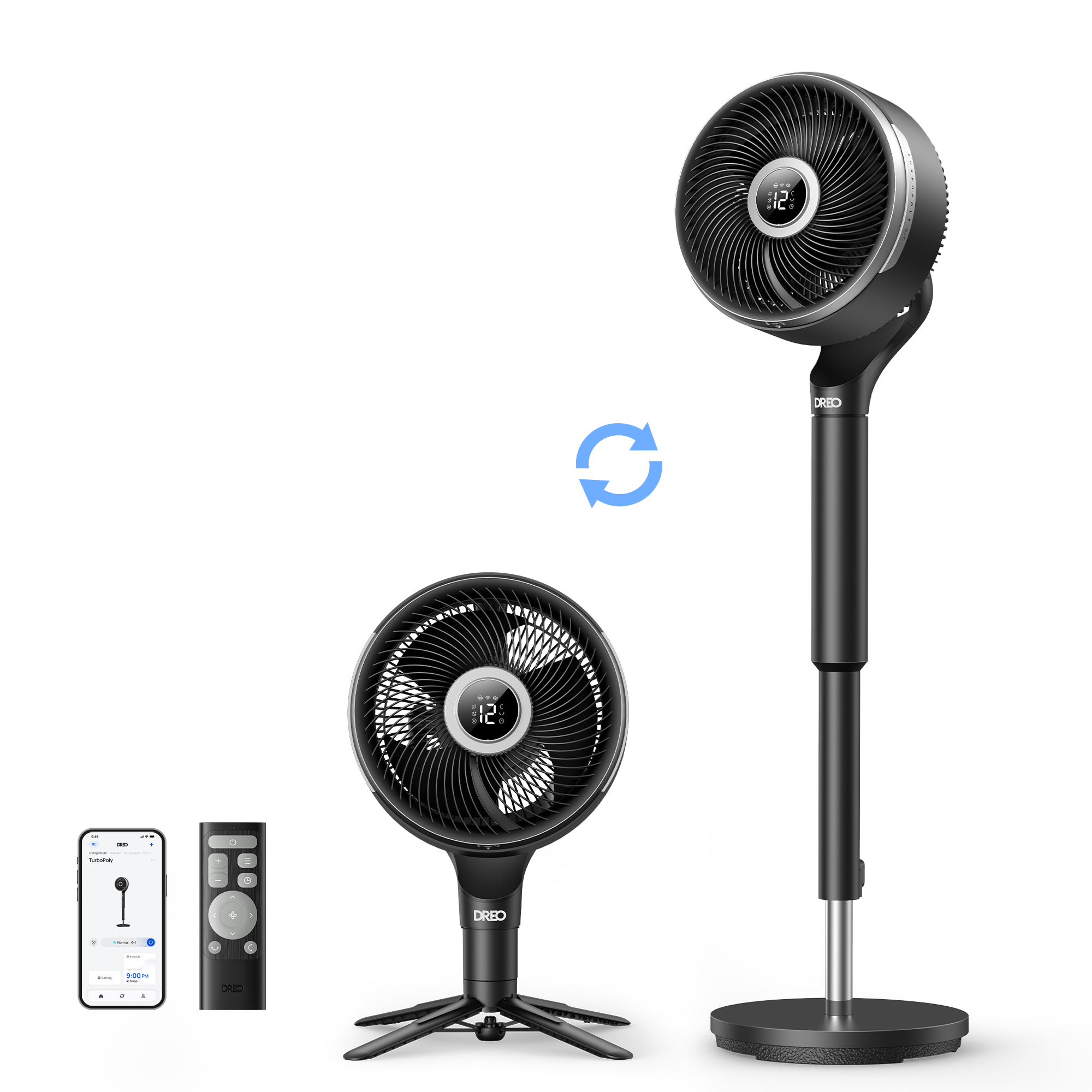 VortexFlow X3 Smart Air Circulator Fan – 2-in-1 Tabletop & Pedestal Design with 3D Oscillation, 12 Speeds & Ultra-Quiet Operation