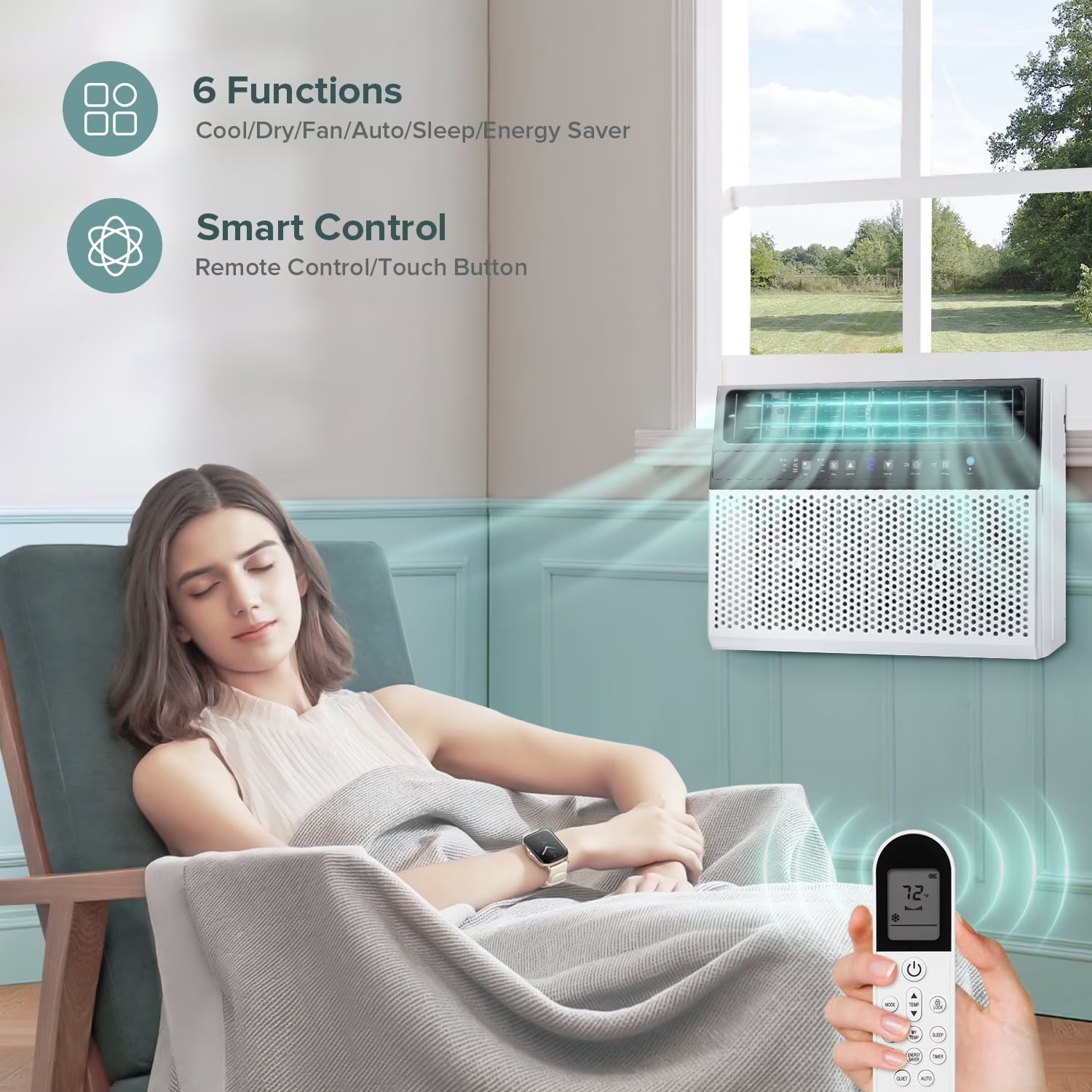 Window Air Conditioner , Window AC Unit Cools 450 Sq.ft w/ Wi-Fi & Remote
