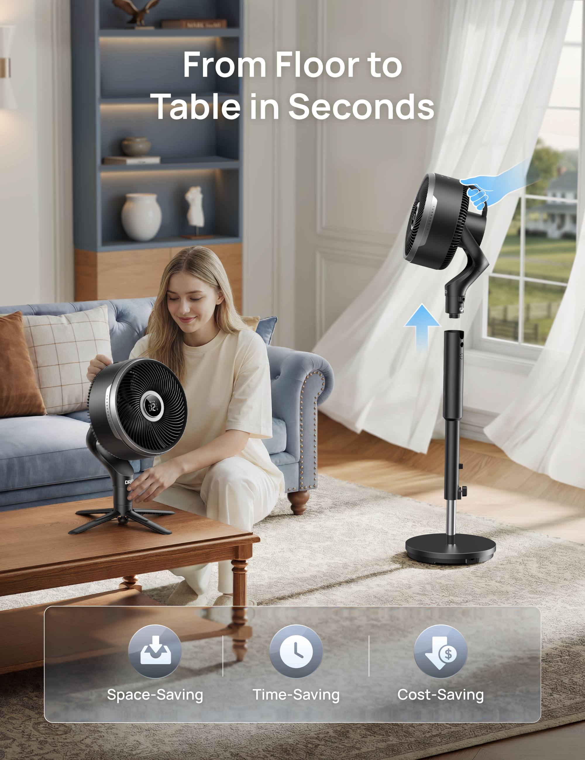 VortexFlow X3 Smart Air Circulator Fan – 2-in-1 Tabletop & Pedestal Design with 3D Oscillation, 12 Speeds & Ultra-Quiet Operation