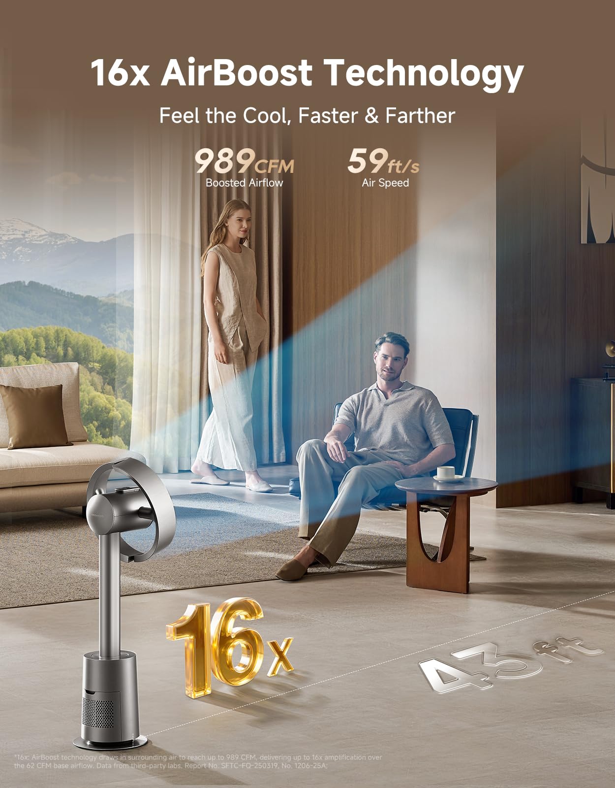 Bladeless Tower Fan for Bedroom, Smart Standing Fan with 270° Spatial Airflow for Whole-Room Circulation, 59ft/s High Velocity, 10 Speeds 3 Modes, Temperature-Adaptive Airflow, MF10-Silver