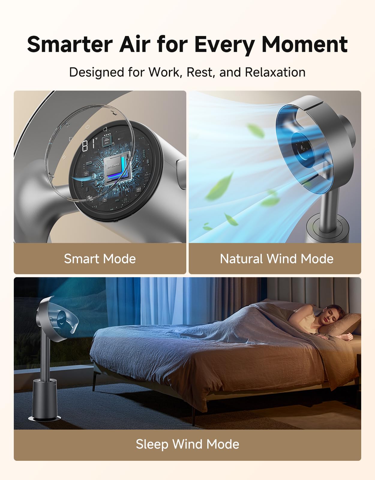 Bladeless Tower Fan for Bedroom, Smart Standing Fan with 270° Spatial Airflow for Whole-Room Circulation, 59ft/s High Velocity, 10 Speeds 3 Modes, Temperature-Adaptive Airflow, MF10-Silver