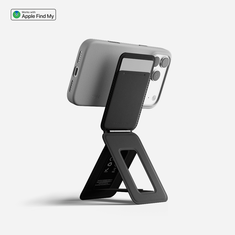 Trackable Tripod Wallet, Magnetic Wallet Stand, Find My Compatible Card Holder, Pocket-Size Selfie Stick, Vegan Leather Adjustable Phone Stand for Travel, Vlog, Video Call, Photography & Hands-Free Streaming