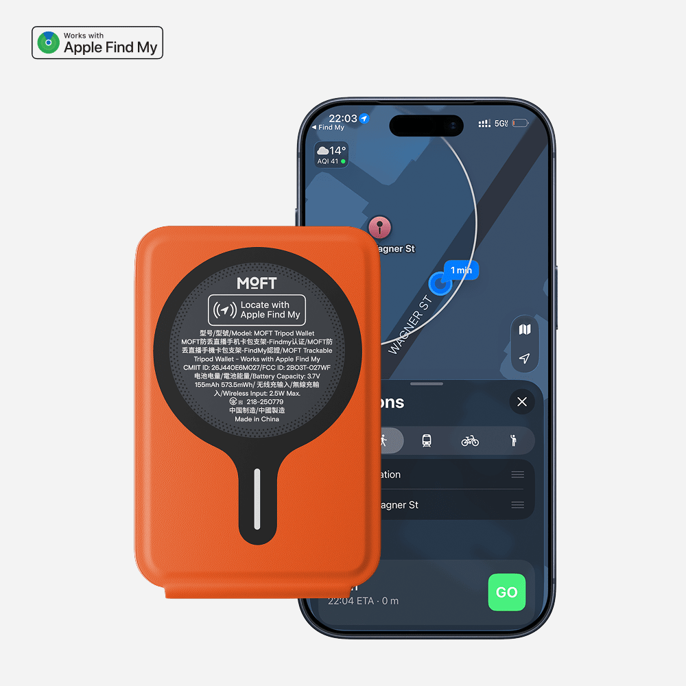 Trackable Tripod Wallet, Magnetic Wallet Stand, Find My Compatible Card Holder, Pocket-Size Selfie Stick, Vegan Leather Adjustable Phone Stand for Travel, Vlog, Video Call, Photography & Hands-Free Streaming