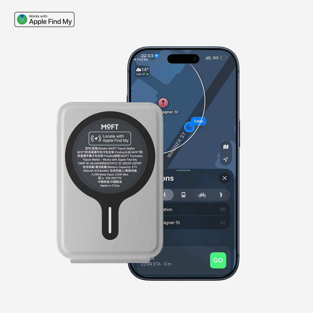 Trackable Tripod Wallet, Magnetic Wallet Stand, Find My Compatible Card Holder, Pocket-Size Selfie Stick, Vegan Leather Adjustable Phone Stand for Travel, Vlog, Video Call, Photography & Hands-Free Streaming