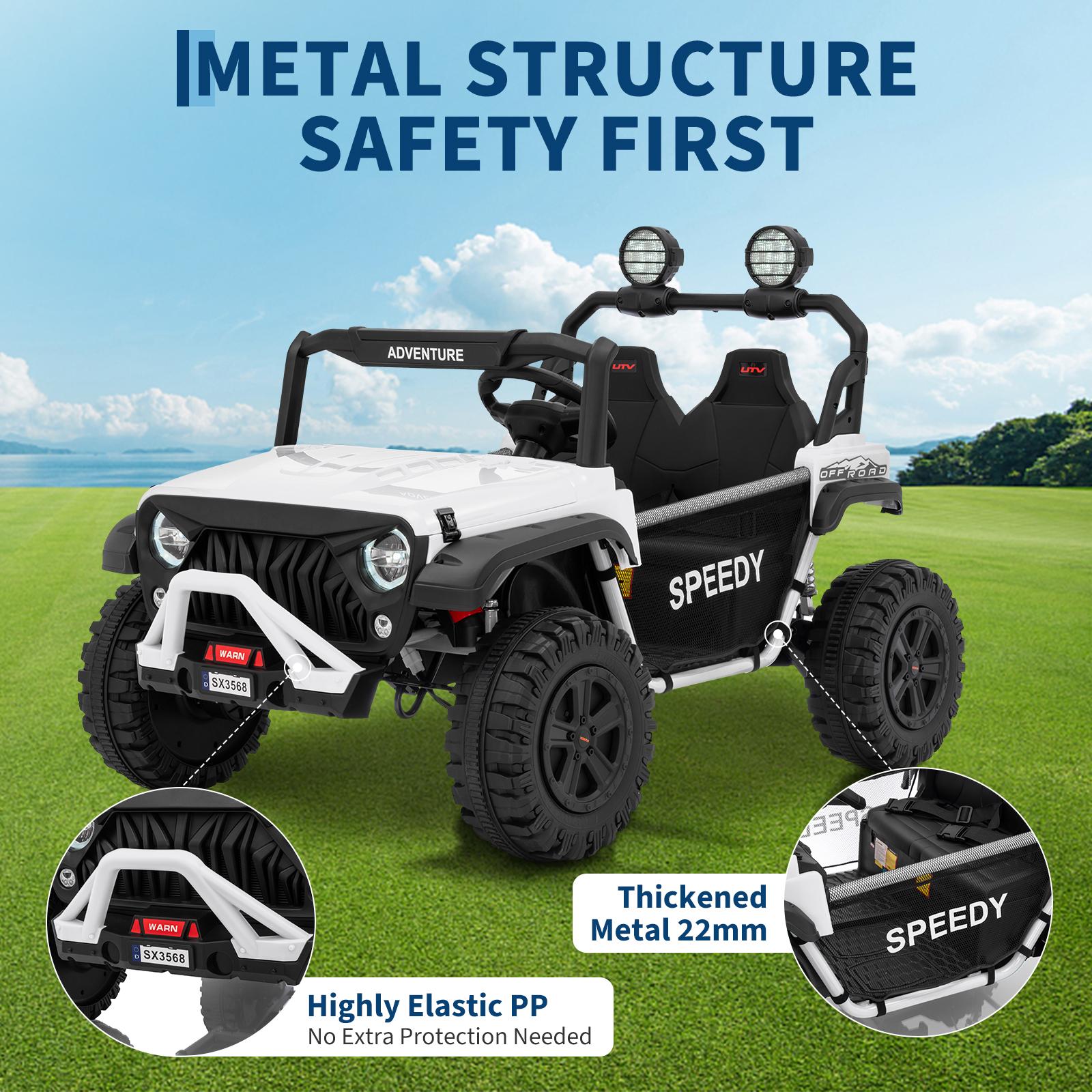 Garvee 24V Ride On Toys for Big Kids with Remote Control, 4WD Electric Car, 2 Seater UTV, Spring Suspension, Front and Behind LED Lights, Dual Storage, 3 Speeds, Bluetooth Music, Parent Safety Brake