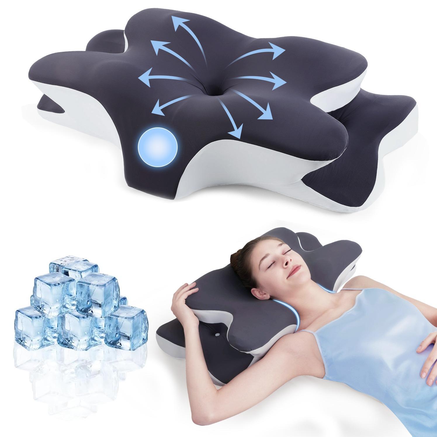 Double-Sided Contoured Neck Pillow, Supportive Memory Foam with Cooling Cover, Zoned Design, and Extra-Large Armrest for Side, Stomach, and Back Sleepers #GLOBAL PICKS
