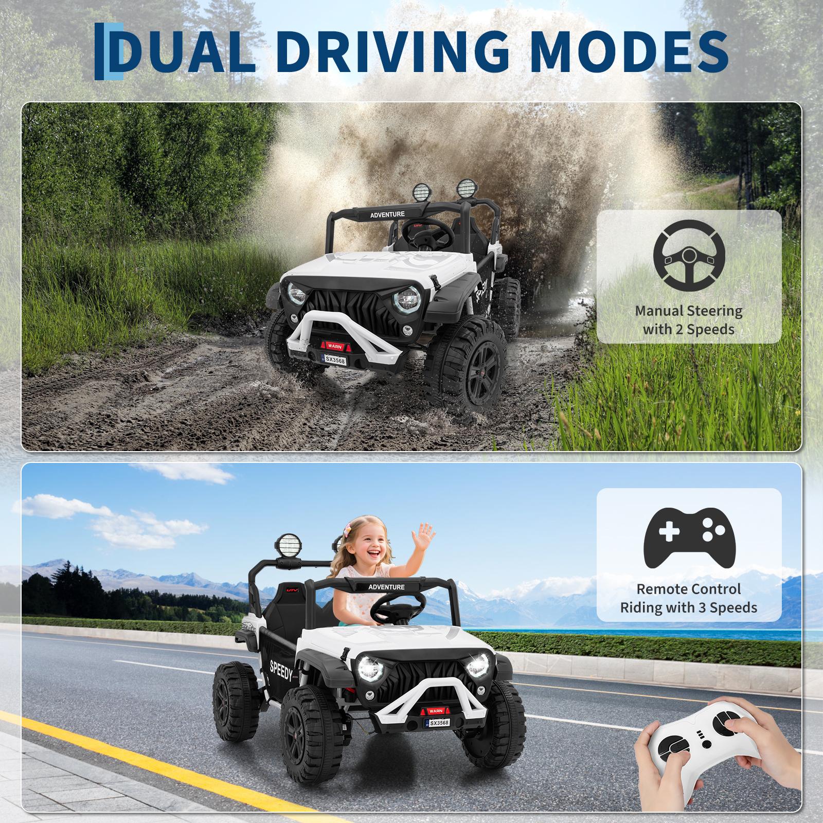Garvee 24V Ride On Toys for Big Kids with Remote Control, 4WD Electric Car, 2 Seater UTV, Spring Suspension, Front and Behind LED Lights, Dual Storage, 3 Speeds, Bluetooth Music, Parent Safety Brake