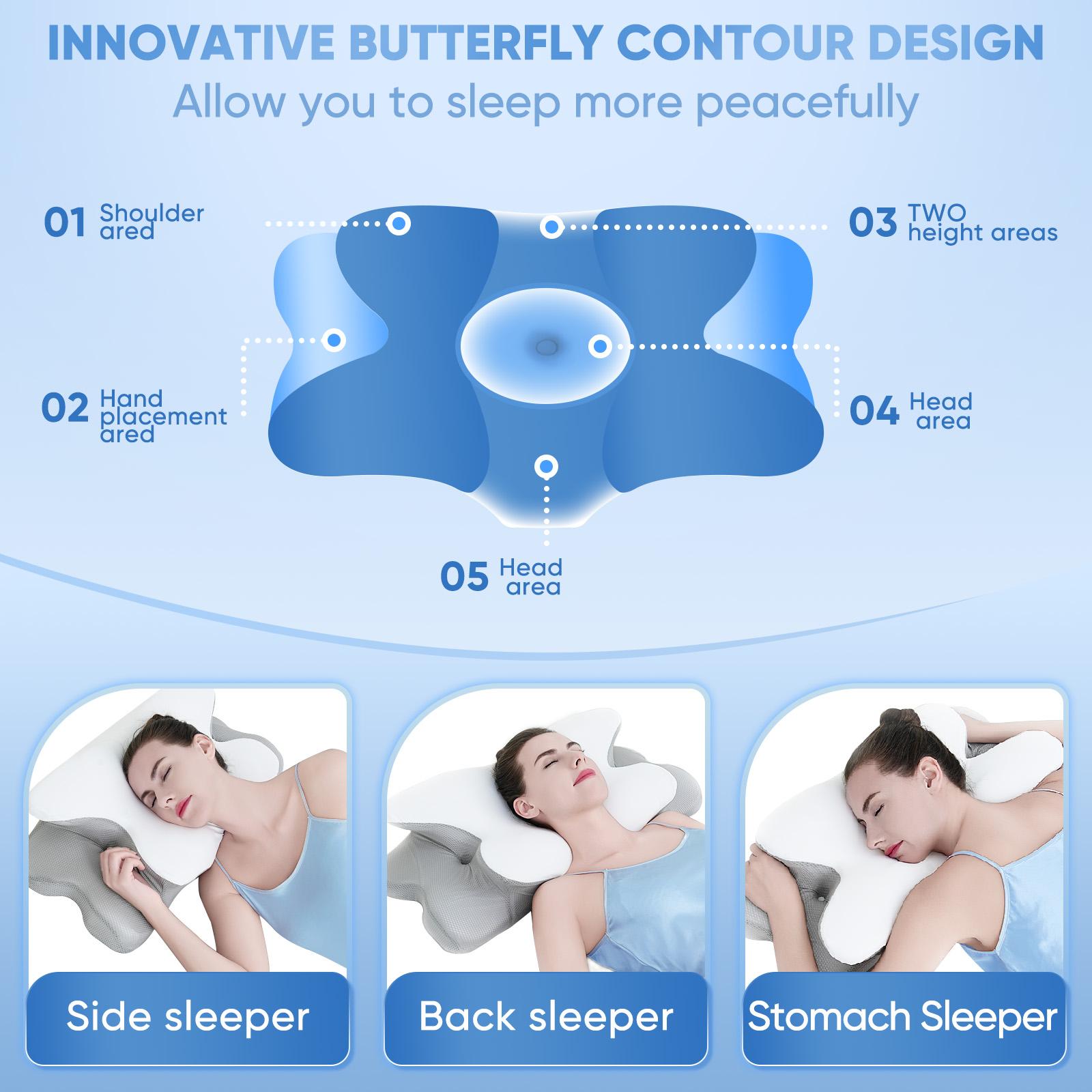 Double-Sided Contoured Neck Pillow, Supportive Memory Foam with Cooling Cover, Zoned Design, and Extra-Large Armrest for Side, Stomach, and Back Sleepers #GLOBAL PICKS