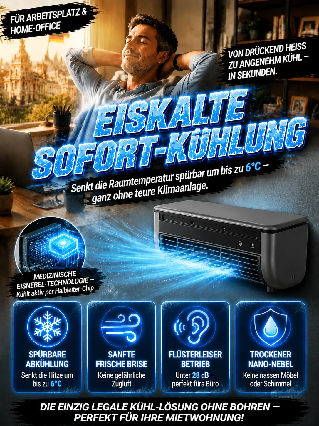 Wandklimaanlage: starker Luftstrom, energiesparend und schnelle Kühlung.