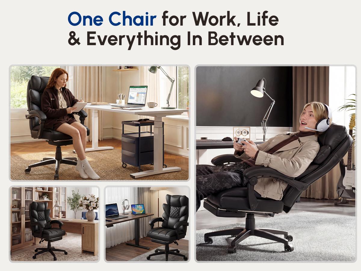 【Deals for you】Dowinx Big and Tall Office Chair with Pocket Spring Cushion,High Back Computer Gaming Chairs with Linkage Armrests,Executive Desk Chairs with Footrest,PU Leather
