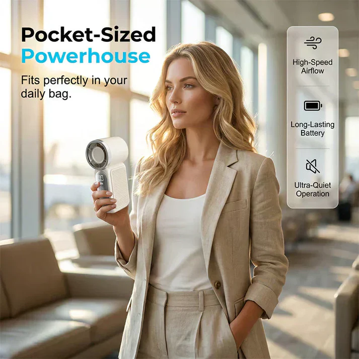 ❄️ Turbo Handheld Fan – 16900 RPM, 6 speeds, LED display