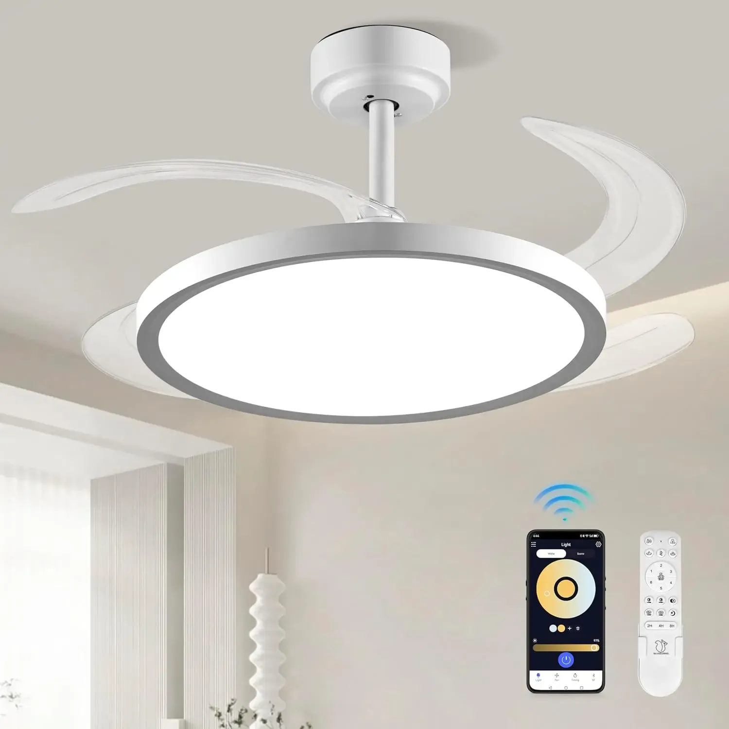 42 Inch Slim Invisible Ceiling Fan with RGB Lights-Ventilador de Techo con Luz LED