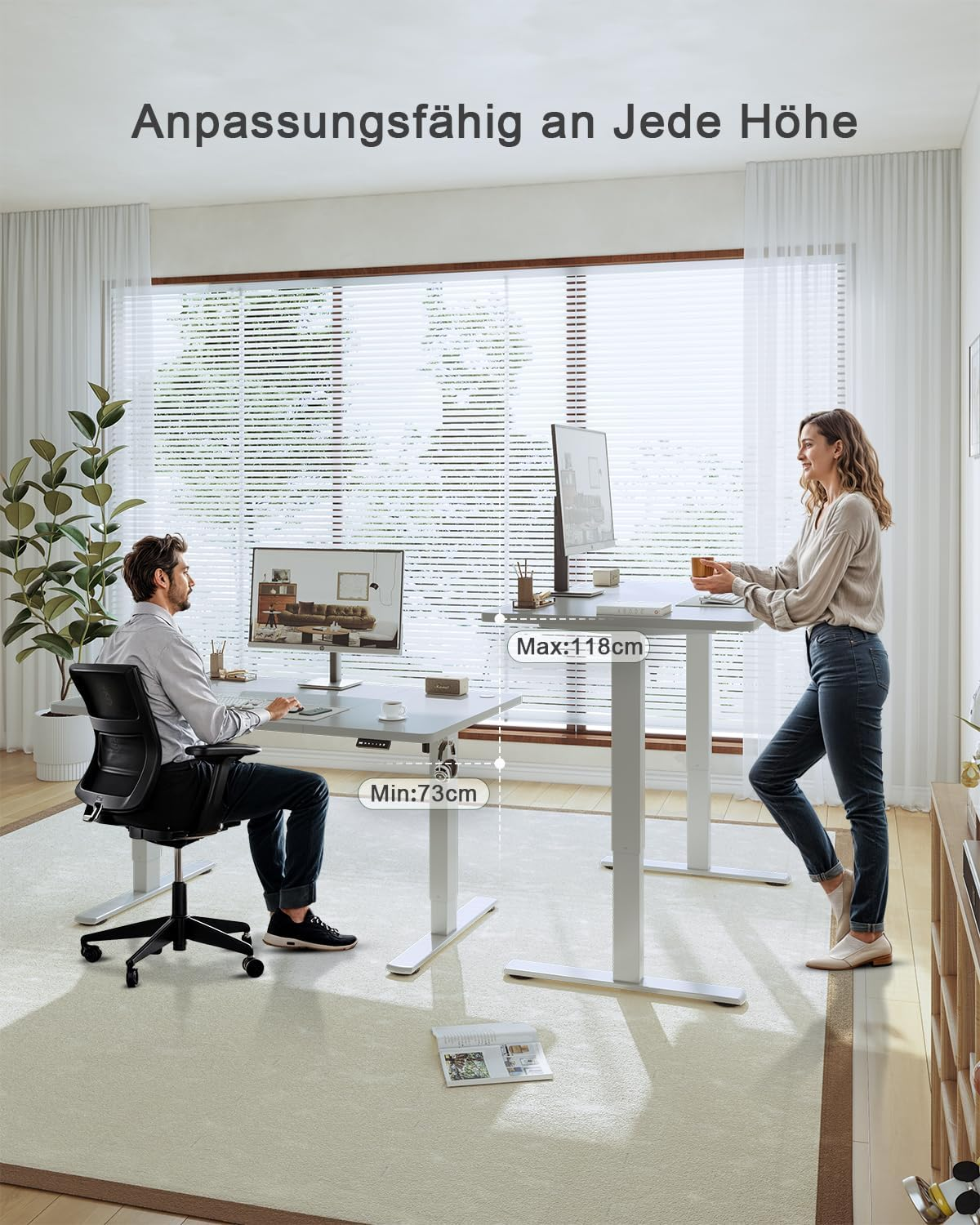 JUMMICO Height-Adjustable Desk with USB Charging Port, 120 x 60 cm, Electric Desk, Standing Seat, Table, Adjustable Computer Desk, Grey