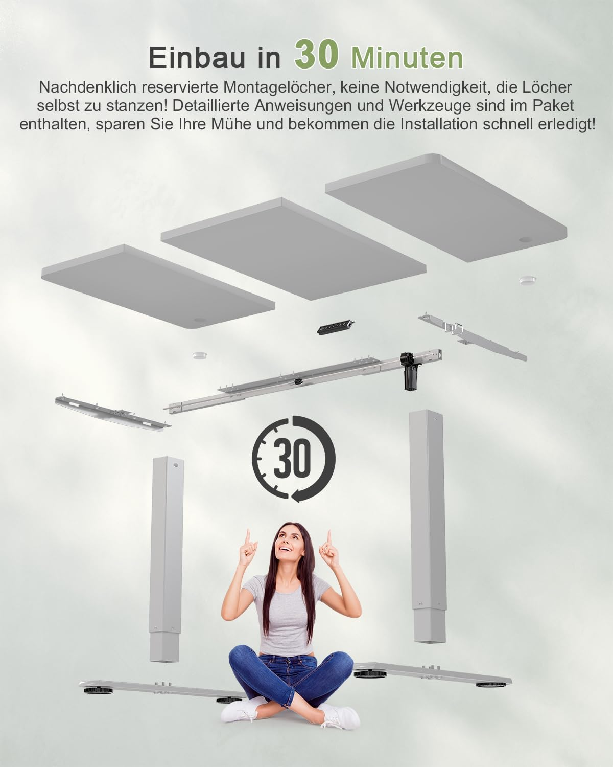 JUMMICO Height-Adjustable Desk with USB Charging Port, 120 x 60 cm, Electric Desk, Standing Seat, Table, Adjustable Computer Desk, Grey