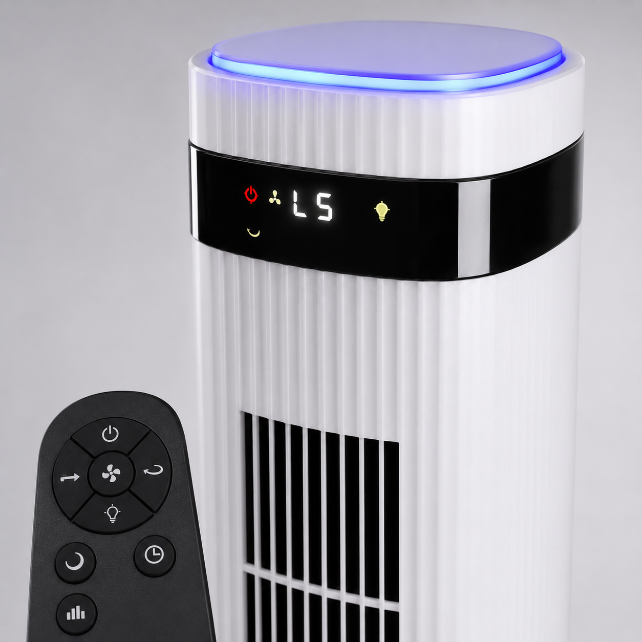Portable Tower Fan with Remote Control, 20+ Airflow Settings, Digital Display & Blue LED Light, Slim Quiet Cooling Floor Fan for Bedroom, Office, Dorm Room and Living Room
