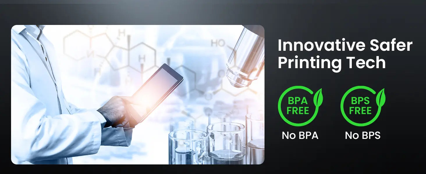 Phomemo M832D portable thermal printer uses BPA-free and BPS-free paper for safer, eco-friendly, and chemical-free printing.