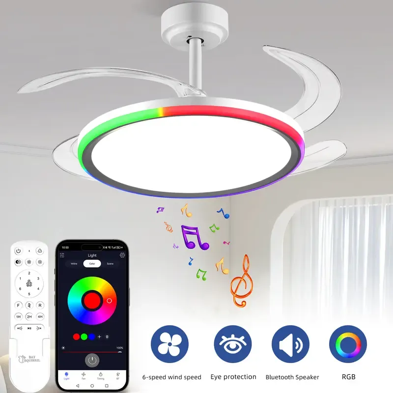 42 Inch Slim Invisible Ceiling Fan with RGB Lights-Ventilador de Techo con Luz LED
