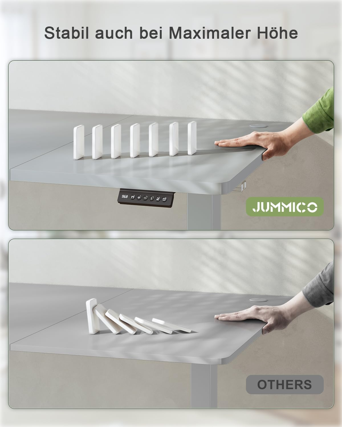 JUMMICO Height-Adjustable Desk with USB Charging Port, 120 x 60 cm, Electric Desk, Standing Seat, Table, Adjustable Computer Desk, Grey