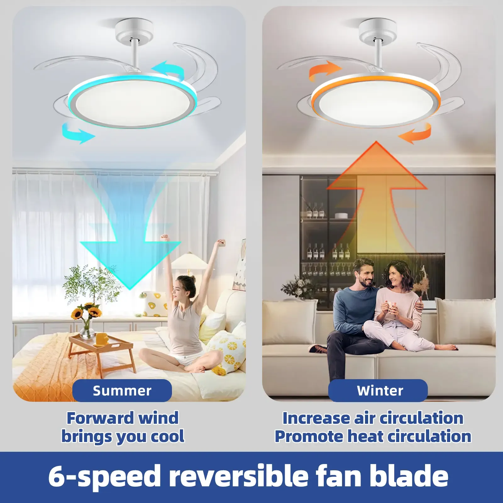 42 Inch Slim Invisible Ceiling Fan with RGB Lights-Ventilador de Techo con Luz LED