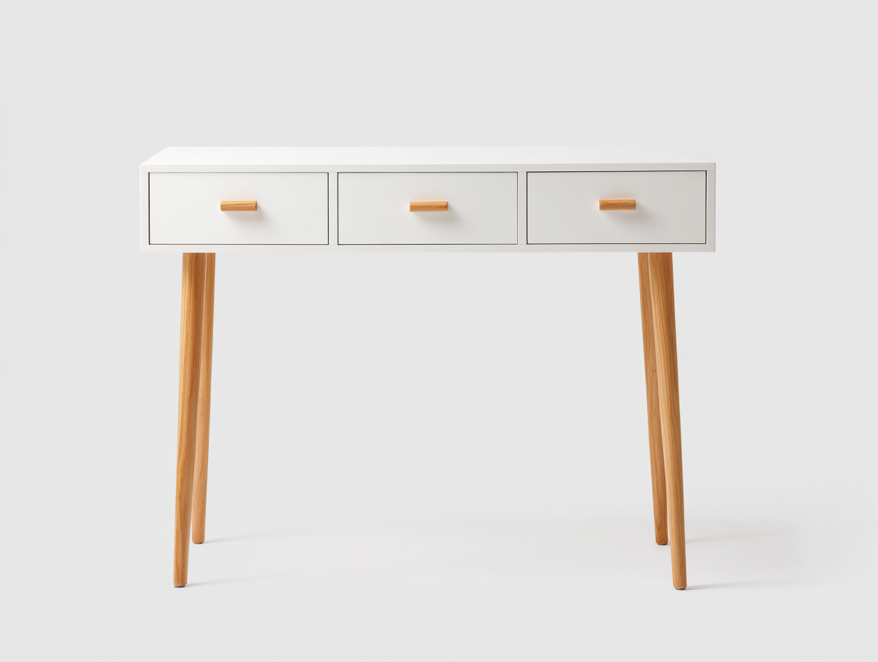 Scrivania-Legno-MDF-116x44x78 cm-Bianco-Naturale-Stile minimalista-Karayinterior